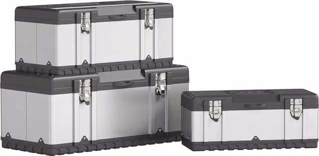 HOMCOM 3 Piece Heavy Duty Stainless Steel and Plastic Toolbox Set with Inserts, Silver
