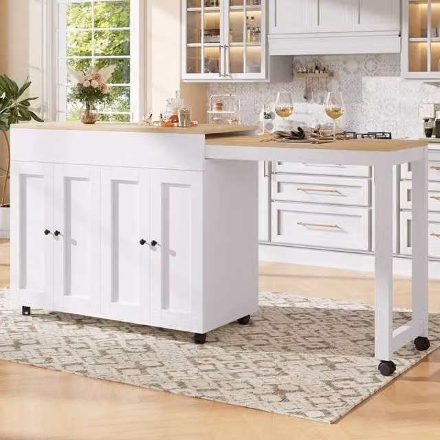 Merax Extendable Kitchen Island with Pull-out Dining Table in White – 1