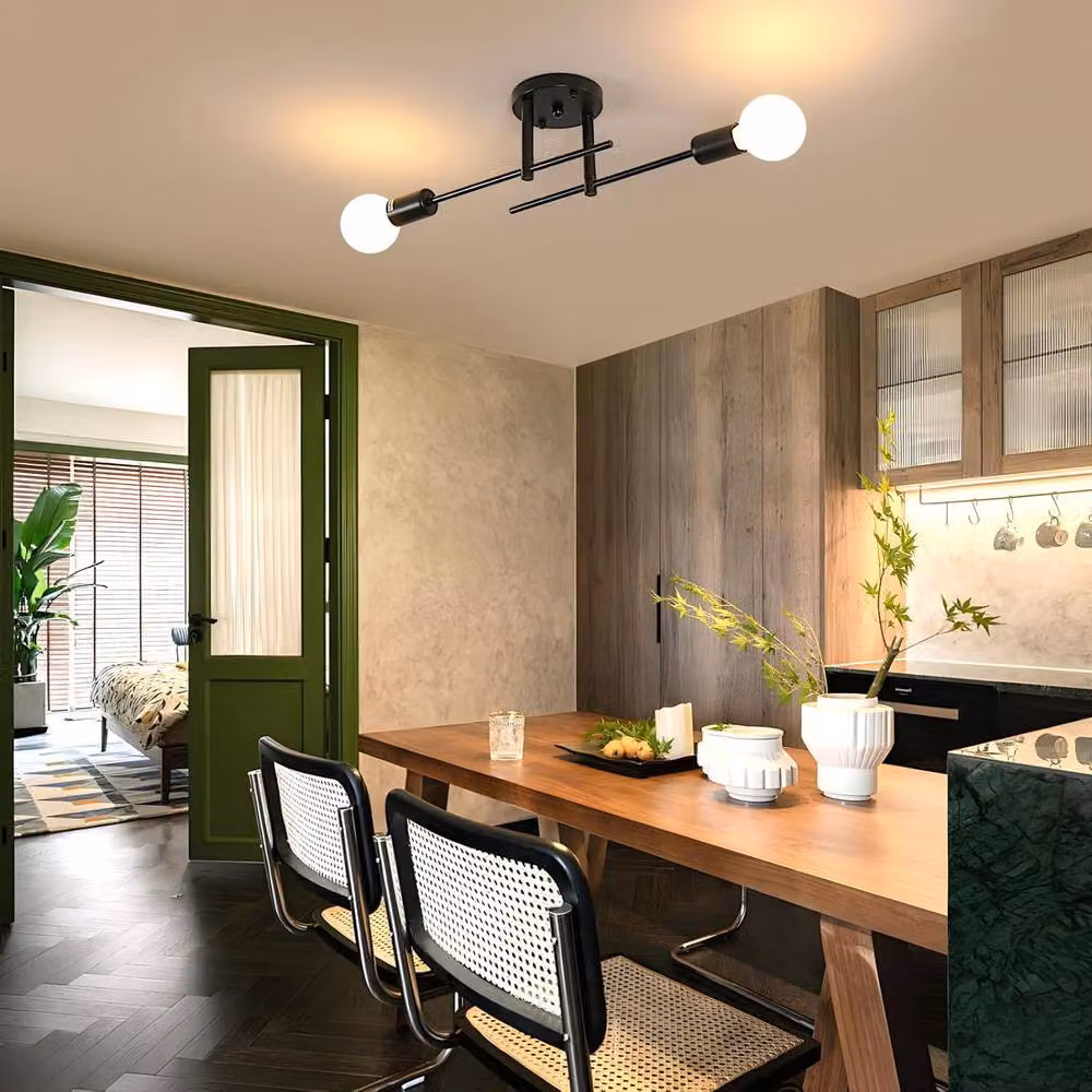 COMELY Adjustable 2-Light Sputnik Black Metal Ceiling Light with E27 Chandelier Design – 2