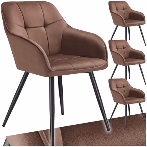 tectake Marilyn Set of 4 Modern Dining Chairs with Velvet Fabric and Geometric Pattern in Brown and Black