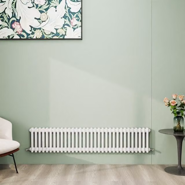 AicaBathroom Horizontal Traditional Cast Iron Style 2 Column Radiator in White, H 146 cm x W 30 cm x D 30 cm