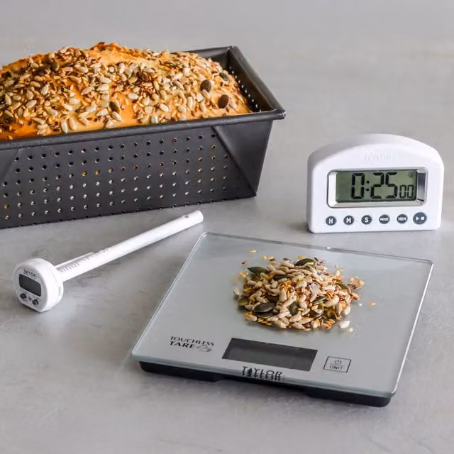 Taylor Pro 3-Piece Glass Kitchen Measuring Set in Gift Box, Silver and White
