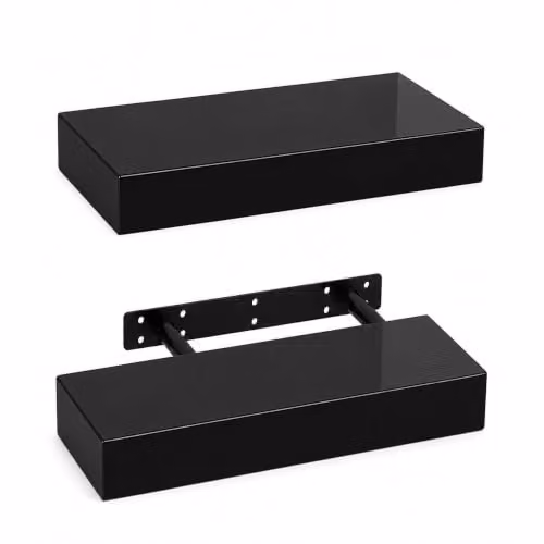 iTrend Set of 2 Black High Gloss Floating Wall Shelves, Modern MDF Wall Mounted Storage Shelves for Living Room, Kitchen and Bathroom, Height: 30 cm – 2