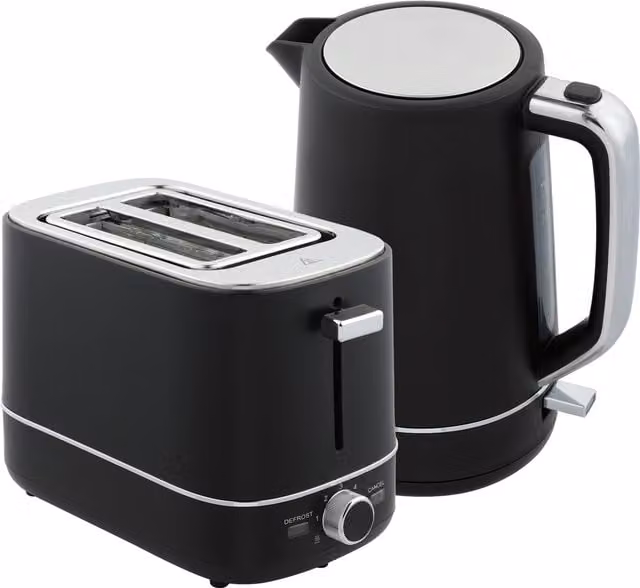HOMCOM Kettle and Toaster Set in Black, featuring a 1.7L Fast Boil Kettle and a 2 Slice Toaster with 6 Browning Levels, Defrost and Reheat Functions – 1