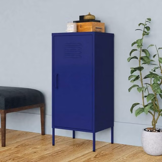 Berkfield Home Storage Cabinet in Navy Blue Metal with Hinged Doors, W/D/H: 42.5 x 35 x 101.5 cm