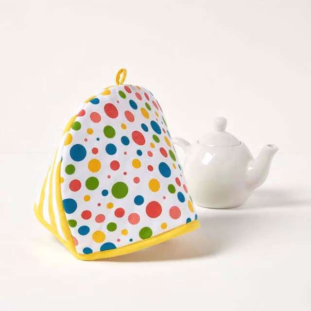 Homescapes Double Design Polka Dot Tea Cosy and Teapot Warmer in Yellow