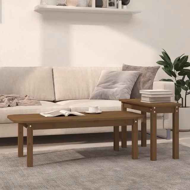 Berkfield Home 2 Piece Rustic Solid Pine Coffee Table Set in Brown