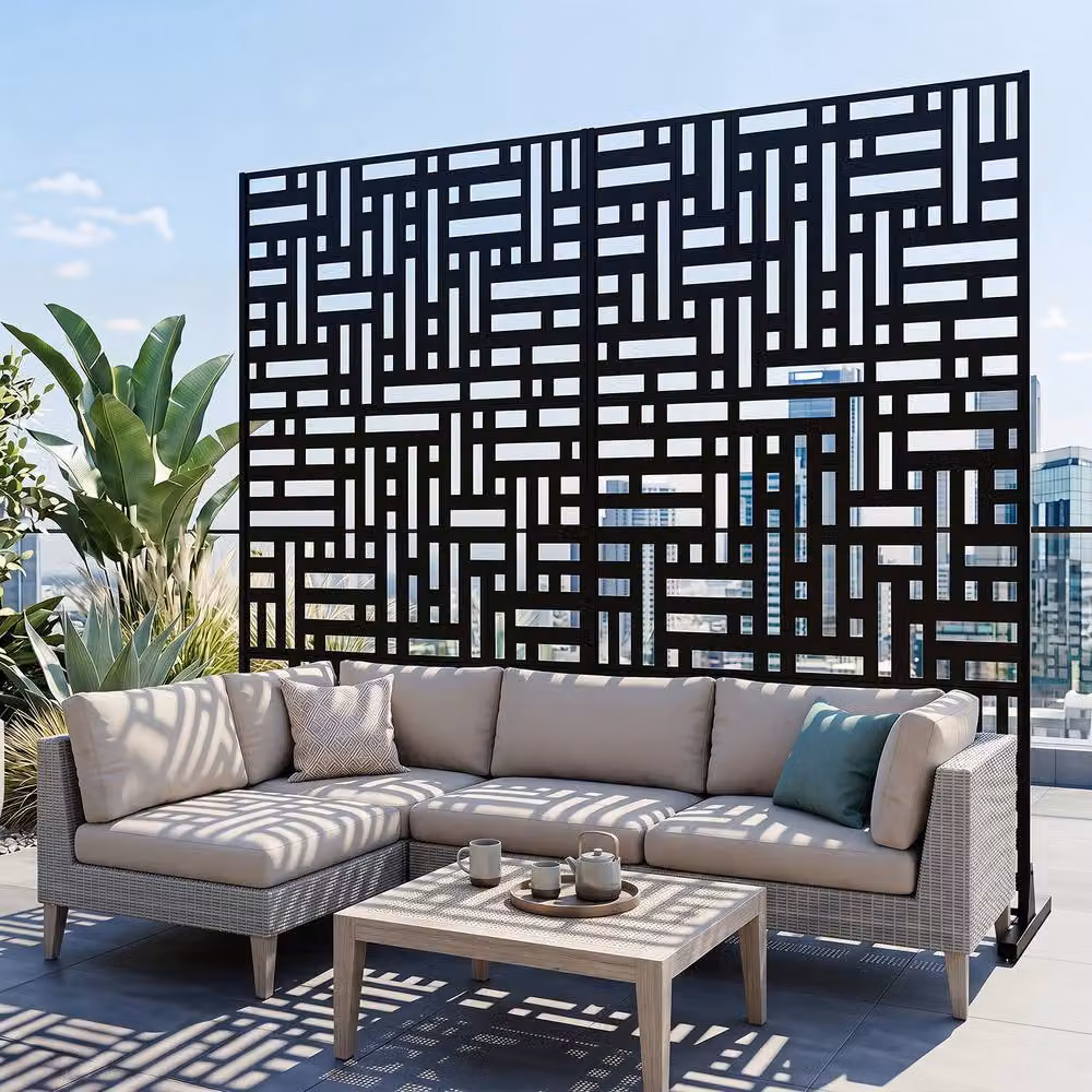 Costway Metal Privacy Screen Decorative Louvered Room Divider in Black, Height: 183 cm – 9
