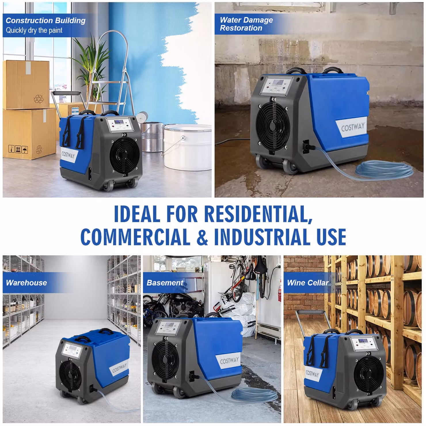 Costway 85L Commercial Industrial Dehumidifier with Pump Drain Hose, Blue – 4