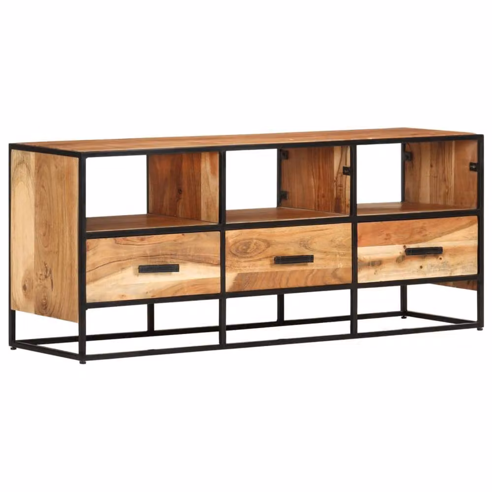 Berkfield Home Industrial TV Cabinet in Brown and Black Solid Acacia Wood, W/D/H: 110 x 30 x 45 cm – 2