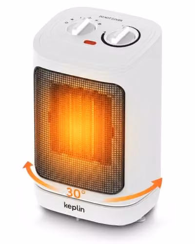 Keplin 1500W White Oscillating Ceramic Fan Heater with Adjustable Thermostat and Overheat Protection