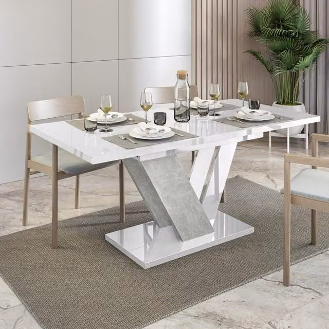 PHD Furniture Dubai Extendable Marble Effect Dining Table in White Gloss, Length: 120-160 cm