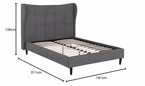 Seconique Verona Double Bed in Grey Upholstered Fabric, W/D/H: 140 x 200 x 137.16 cm
