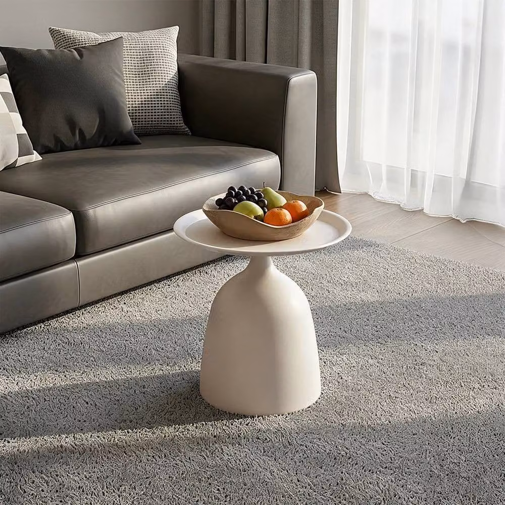 KORVIXA White Round Side Table with Modern Tray Top, Diameter: 100 cm – 3