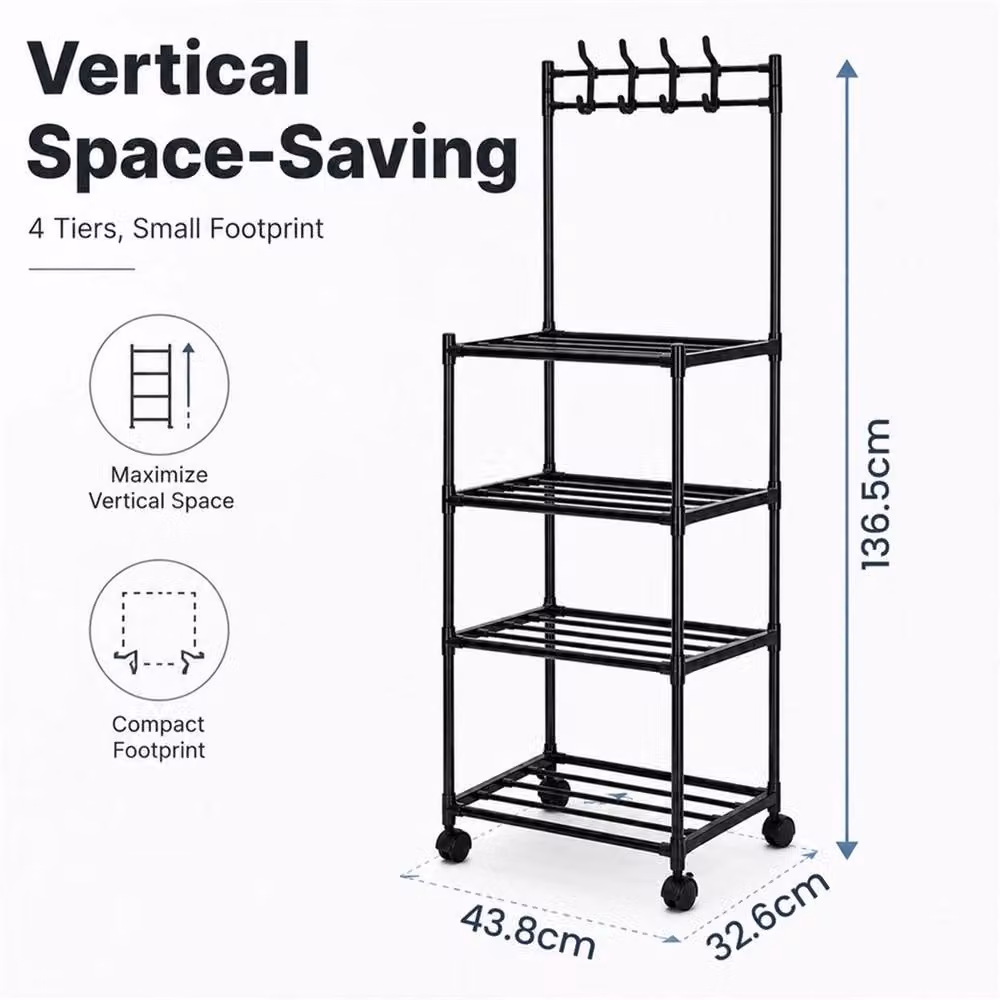 EONLION Black 4 Tier Metal Shelving Unit with Wheels for Kitchen or Bathroom – 2