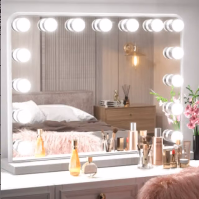 Livingandhome Hollywood Makeup Vanity Mirror with 15 LED Bulbs in White