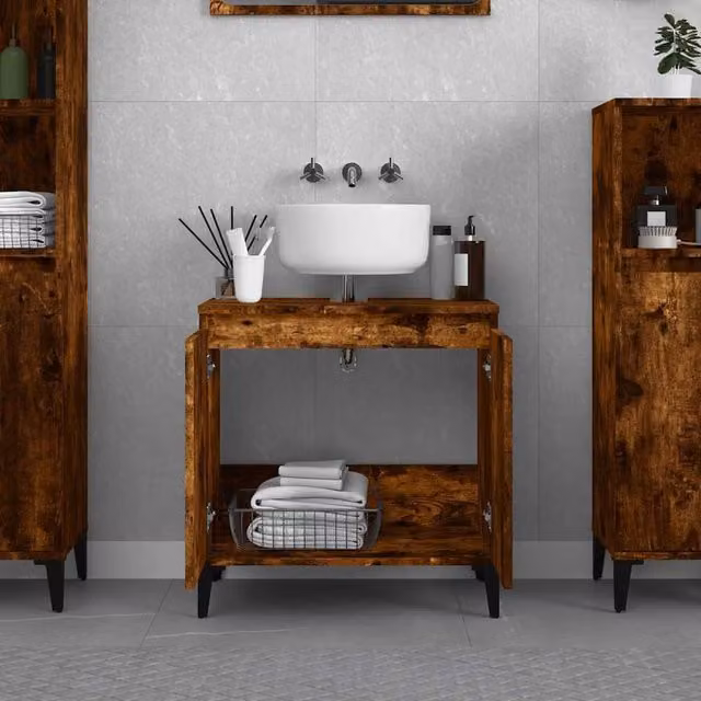 Berkfield Home Smoked Oak Sink Cabinet in Brown, W/D/H: 58 x 33 x 60 cm