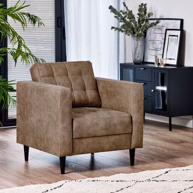 FurnitureboxUK Jade Modern Faux Leather Armchair in Brown with Solid Wood Frame