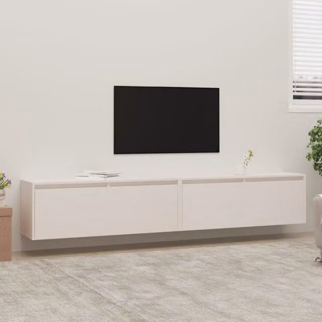 Berkfield Home Set of 2 White Solid Wood Pine Wall Mounted Cabinets W/D/H: 100 x 30 x 35 cm