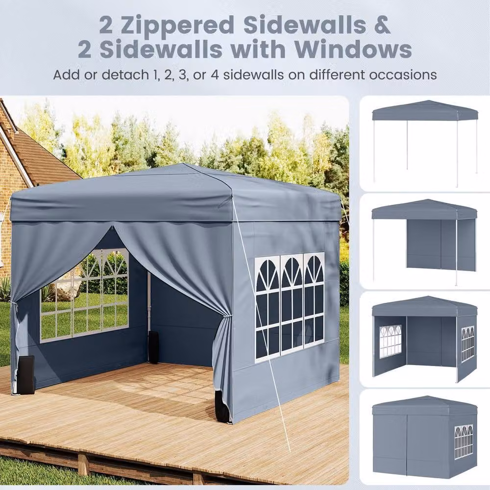 Gymax Grey Pop Up Camping Sunshade Shelter with 4 Sidewalls, W/D: 290 x 290 cm, H: 230 cm – 7