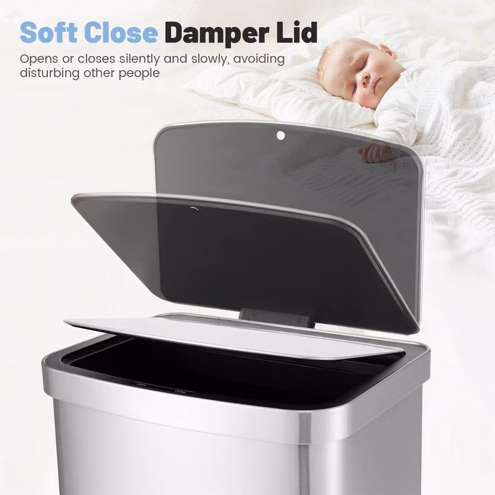 Costway 50L Automatic Rectangular Infrared Motion Sensor Garbage Bin in Silver – 4