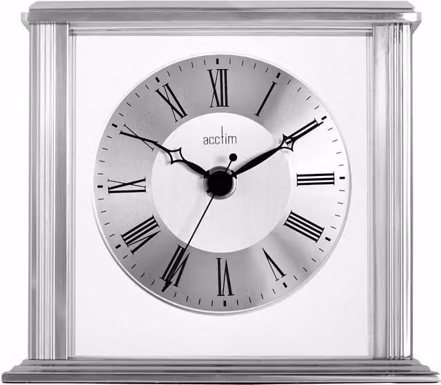Acctim Hamilton Quartz Mantel Clock in Silver with Brushed Metal and Glass Floating Effect