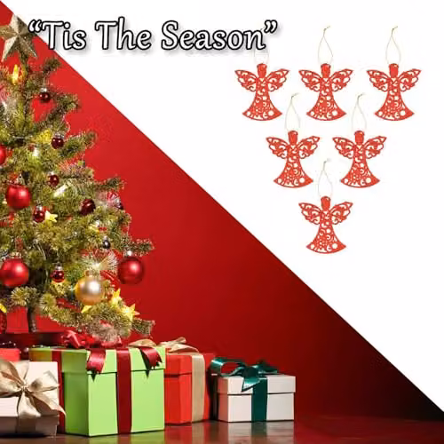 VFM e-Store Red Glitter Hanging Angel Christmas Tree Ornaments, Pack of 6, H 17.5 x W 10 x D 1.5 cm – 5