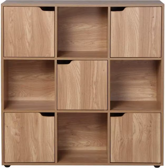 CALICOSY MODU 9-Compartment Freestanding Unit with 5 Hinged Doors in Natural Wood Finish, Width: 89 cm – 1