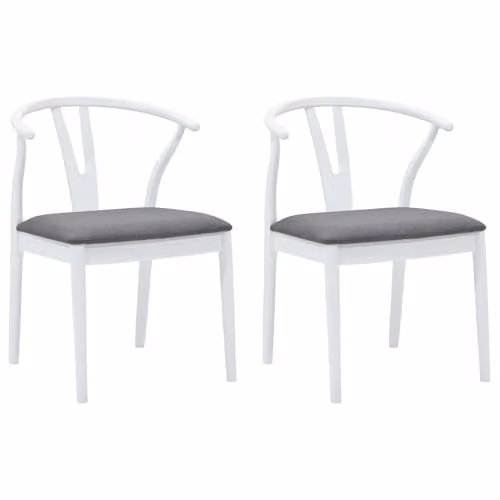 vidaXL Set of 2 Dining Chairs in White and Grey with Solid Rubberwood and Fabric Upholstery – 1