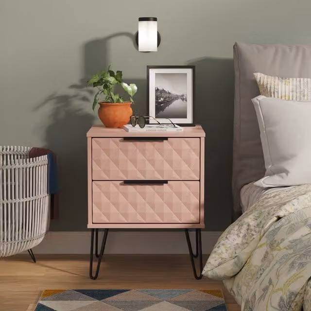 Harlequin Kobe 2 Drawer Bedside Table in Pink and Black