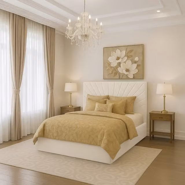 Desire Deco Sunrise Upholstered Velvet Bed Frame, Yellow and White, W: 140 cm, L: 200 cm