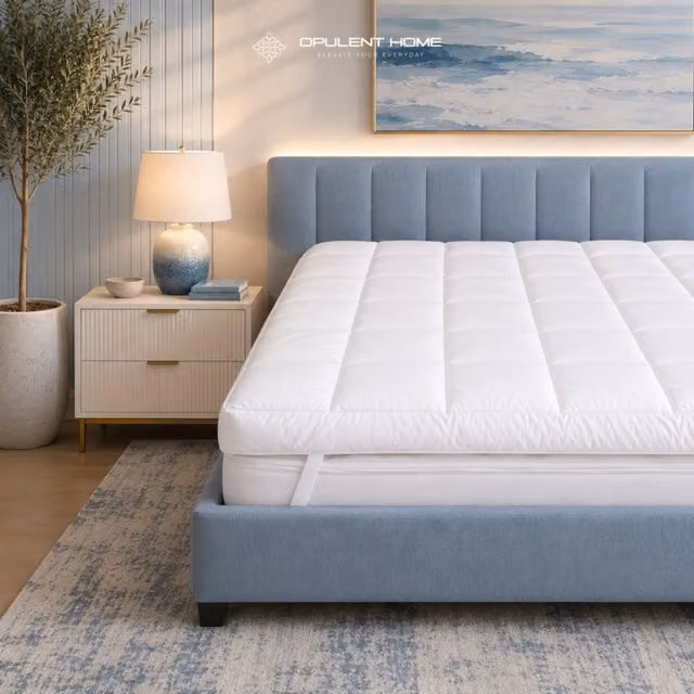 Opulent Home Duck Feather and Down Mattress Topper with White Cotton Cover, W: 140 cm, L: 200 cm