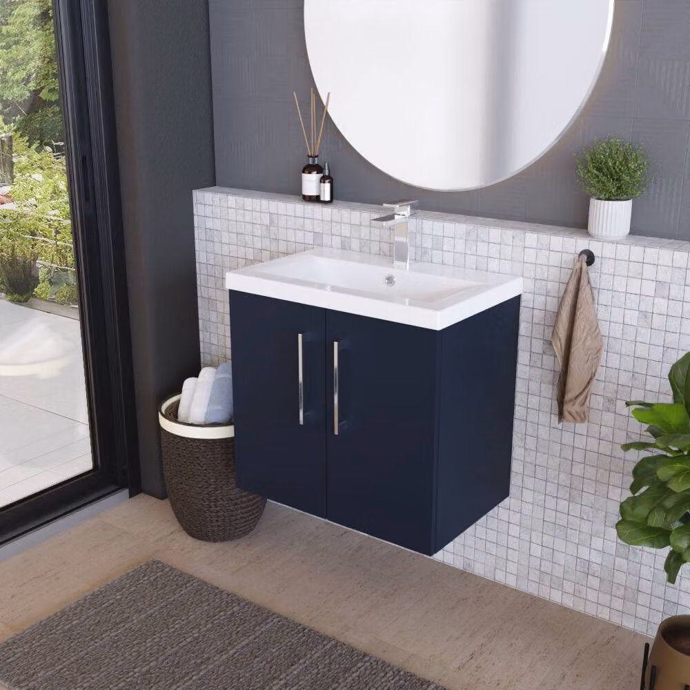 Balterley Contemporary Wall Hung Bathroom Vanity Unit with Mid-Edge Ceramic Basin, Midnight Blue, Width: 60 cm – 3