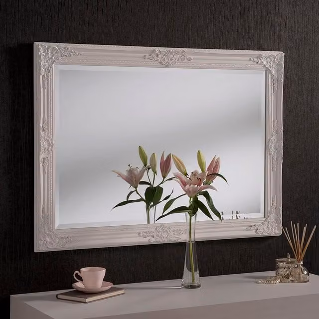 Yearn Mirrors Classic Rectangular Hanging Mirror in White, W: 104 cm, H: 74 cm