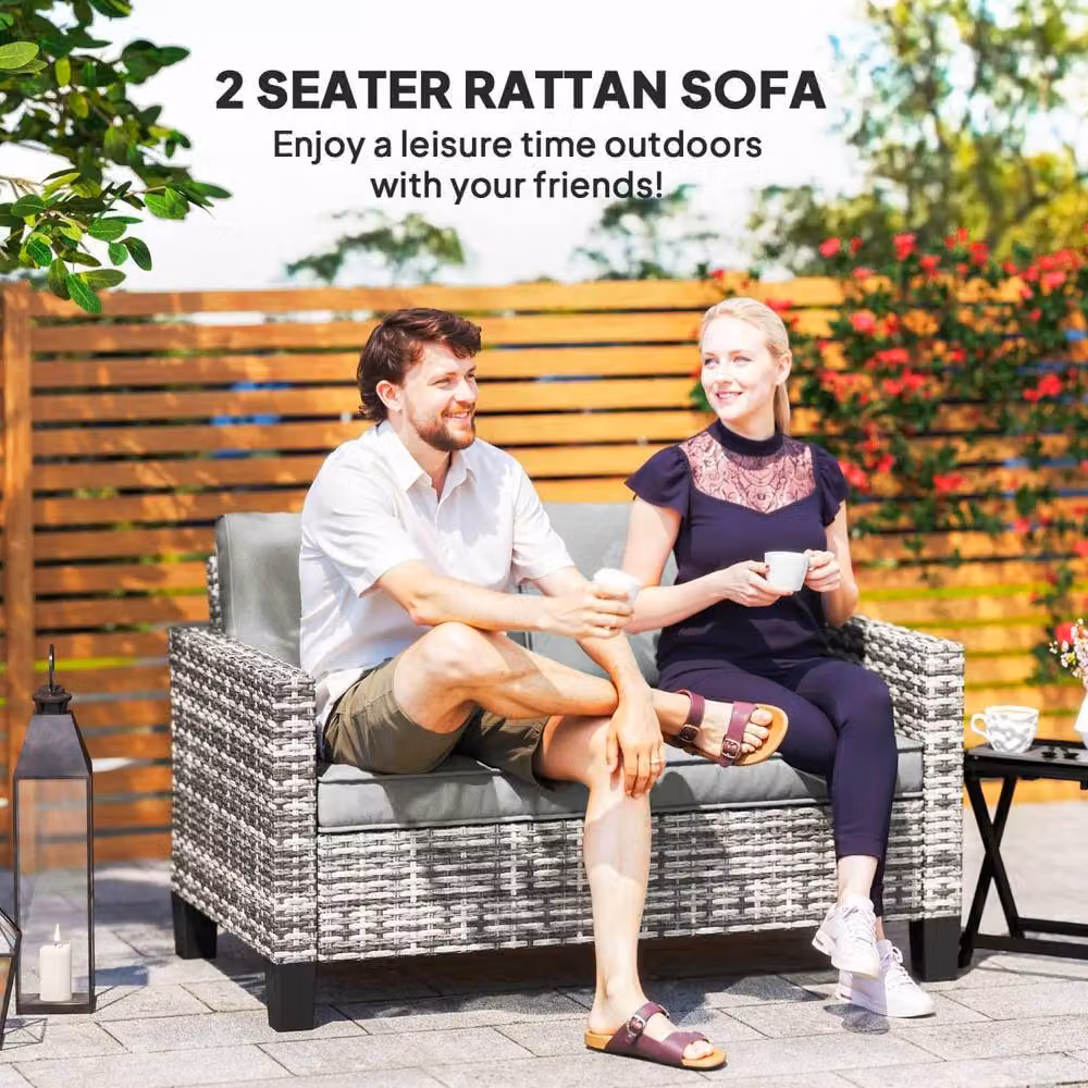 Wyld Haus Kalazi 2 Seater Outdoor Rattan Sofa in Grey with Cushions – 4