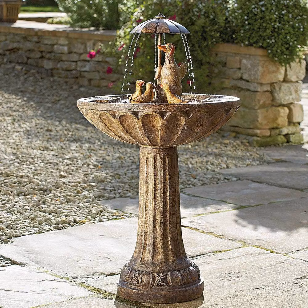 mysmartbuy Duck Family Solar Powered Bird Bath Style Water Fountain in Bronze Polyresin – 2
