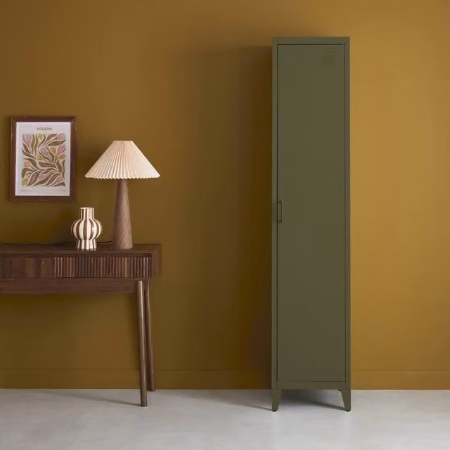 sweeek Industrial Metal Storage Cabinet in Khaki with 4 Compartments, H 180 x W 38 x D 38 cm