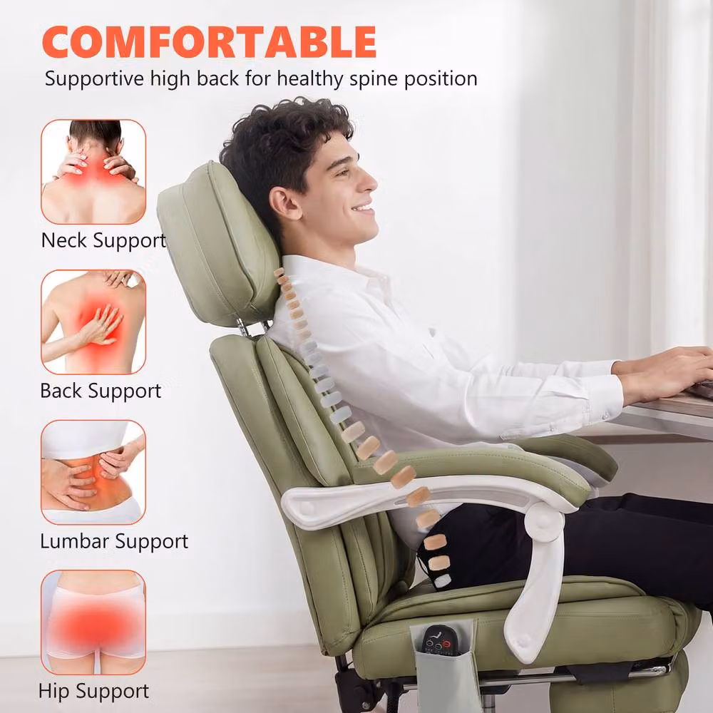 STILVORA Green Executive Massage Office Chair with Heat, Recline, Footrest and Headrest – 7