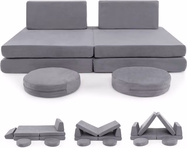 Costway 6 Piece Modular Convertible Foam Play Couch Set in Grey – 1