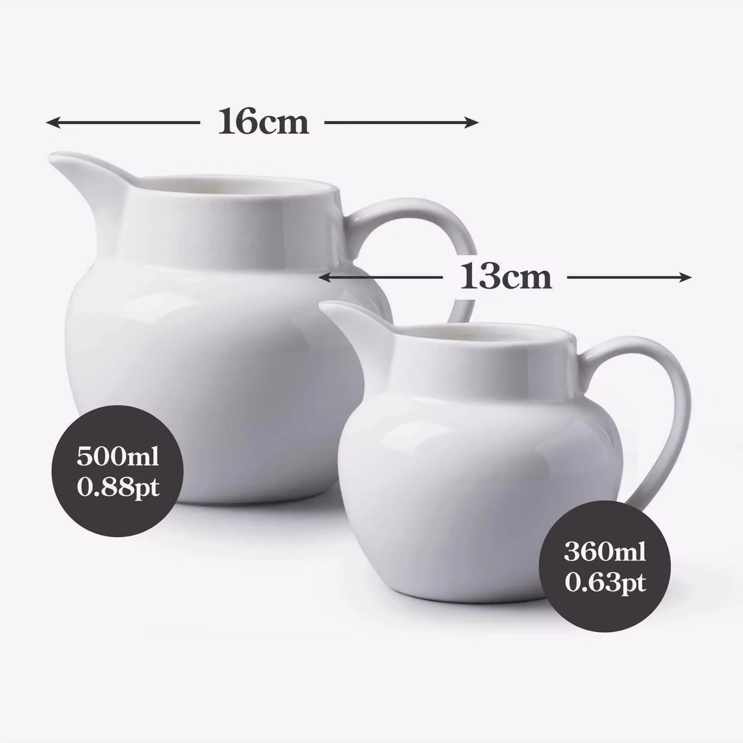 WM Bartleet & Sons White Ceramic Round Bellied Milk Jug Set of 2 – 1