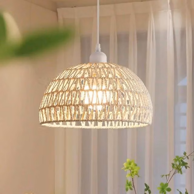 COMELY White Handmade Braided Rattan Pendant Ceiling Light with E27 Socket – 1