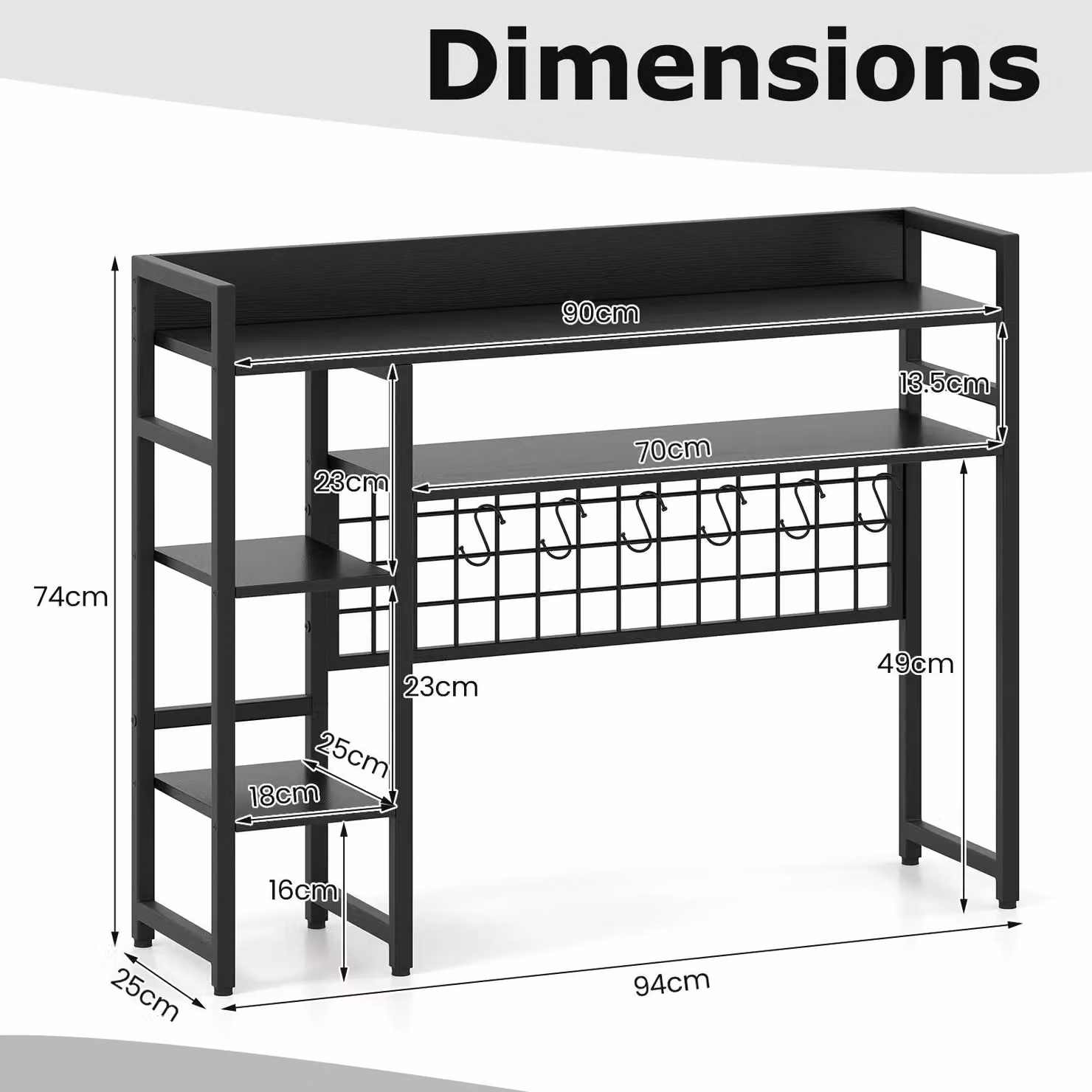 Gymax 4-Tier Metal Desk Shelf with Black Grid Panel and Matt Finish – 2