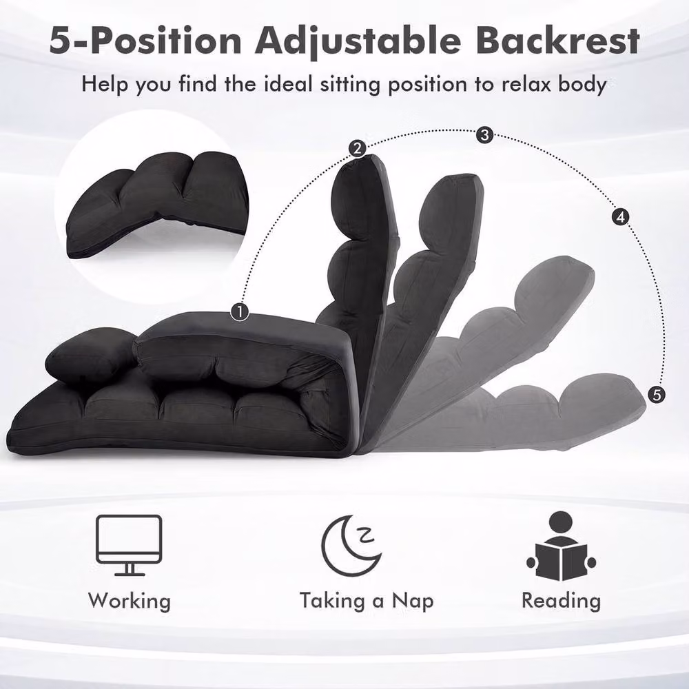 Kelvenix Folding Lazy Sofa Bed in Black Microfibre with Metal Frame – 5
