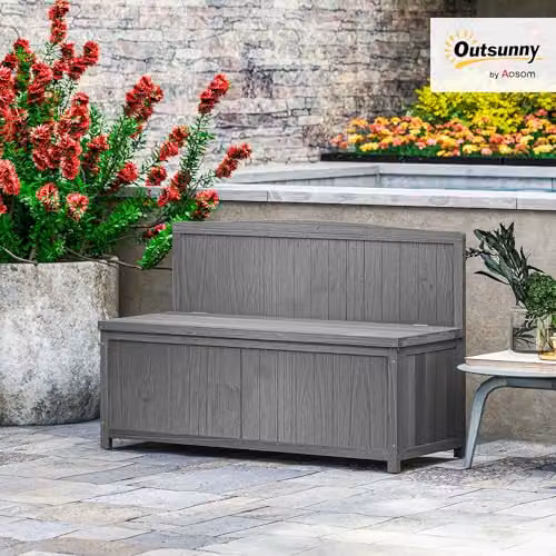 Outsunny Wood Garden Arch Storage Bench in Grey, W/D/H: 45 x 115 x 75 cm – 2
