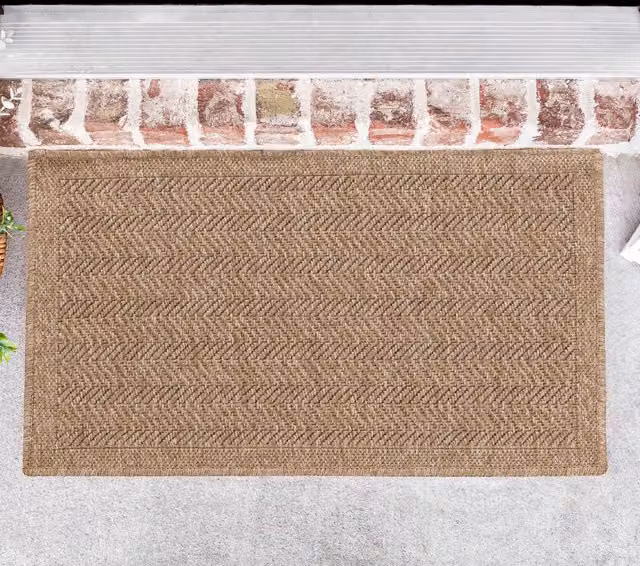 Desire Rugs Modern Herringbone Jute Rectangular Outdoor-Indoor Rug in Brown and Beige, W: 50 cm, L: 80 cm