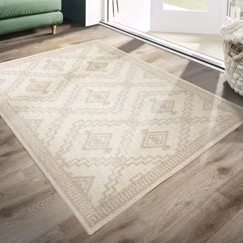 Giza Carpet Diamond Pattern Rectangular Rug in Beige and Cream, W: 160 cm, D: 230 cm – 2