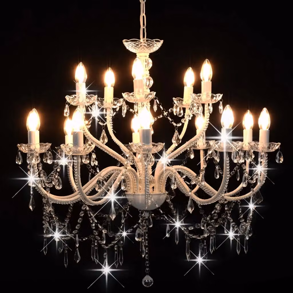 Berkfield Home 2-Layer White Crystal and Metal Suspended Chandelier for 15 x E14 Bulbs – 2
