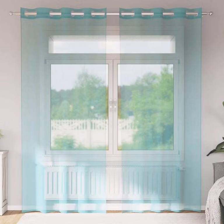 Berkfield Home Turquoise Voile Fabric Panel Curtains with Eyelets, 2 Pack