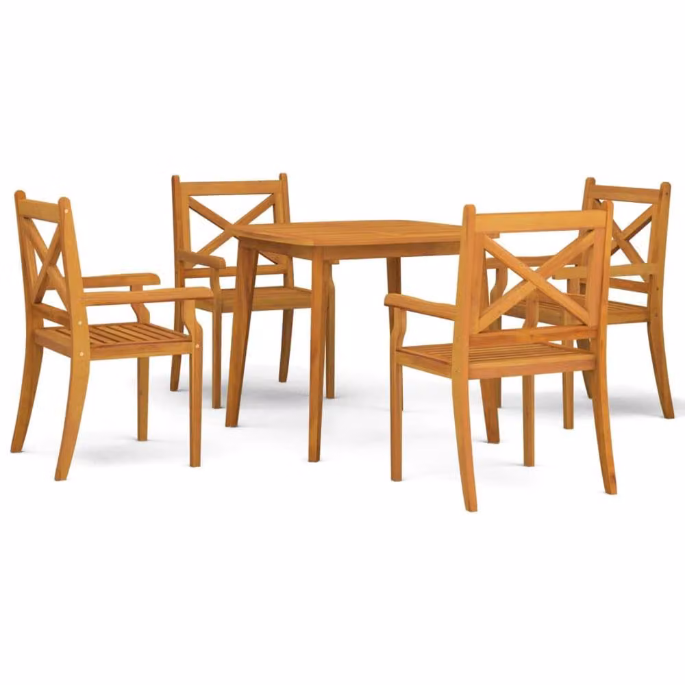 Berkfield Home 5 Piece Garden Dining Set in Brown Solid Acacia Wood – 1