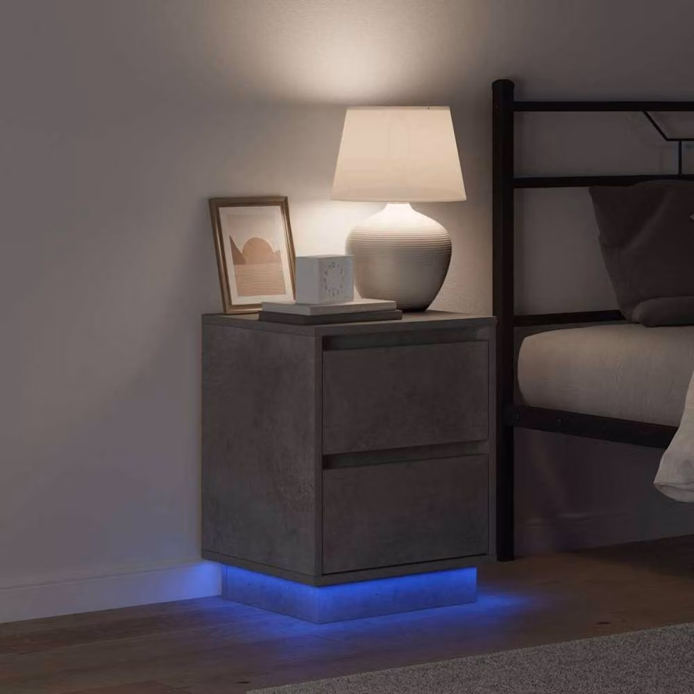 Berkfield Home Modern Bedside Cabinet with Integrated LED Lights in Grey, W/D/H: 39 x 34.5 x 50 cm – 2